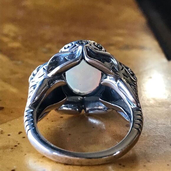 Natural Ethiopian Opal Sterling Silver Elephant Ring Size 8 - Picture 4 of 8